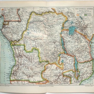 Central Africa - Original 1905 Map by Meyers. Antique Colonial Era Artifact