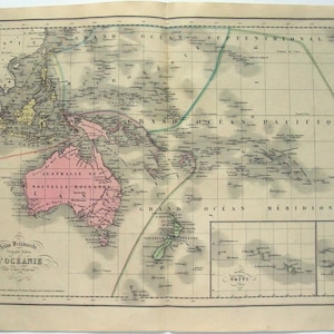 Australien & der Pazifik - Original 1859 Landkarte von Delamarche. Eine handgefärbte Landkarte aus der Kolonialzeit. Antike Ozeanien