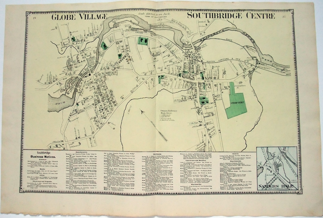 Southbridge Massachusetts. Large 1870 Street Map by FW Beers. Etsy