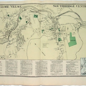 Southbridge (Massachusetts). Große 1870 Street Map von FW Beers. Hand gefärbt. Antike Original-Karte. Sandersdale