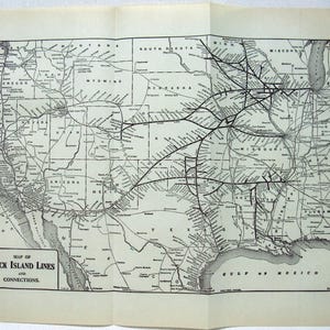 Rock Island Lines - Carte ferroviaire originale de 1917. Antiquités