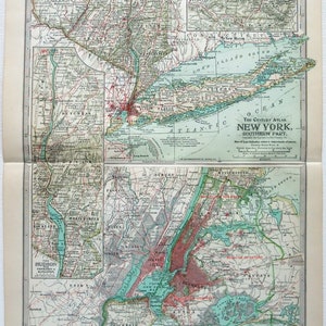 Southern New York State - Original 1902 Map by The Century Company. Antique