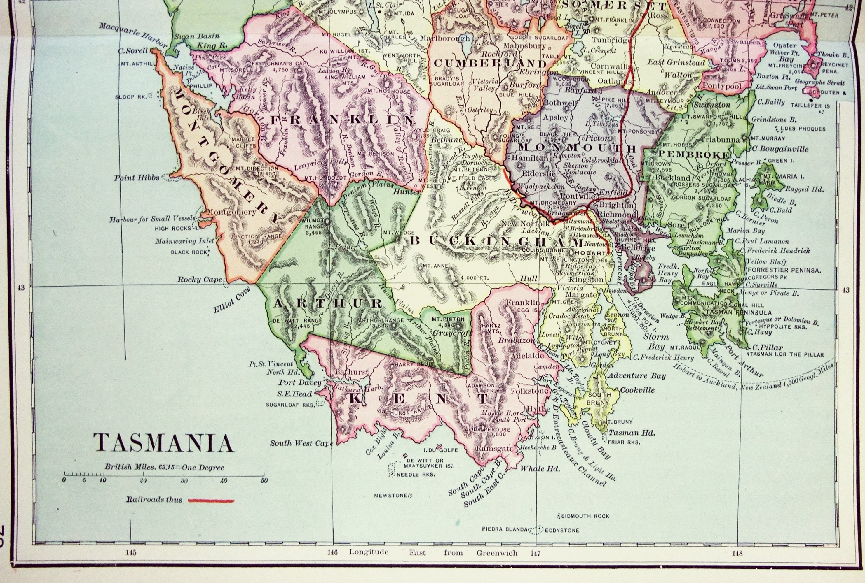 Original 1895 Map of Tasmania Australia by Dodd Mead & Company
