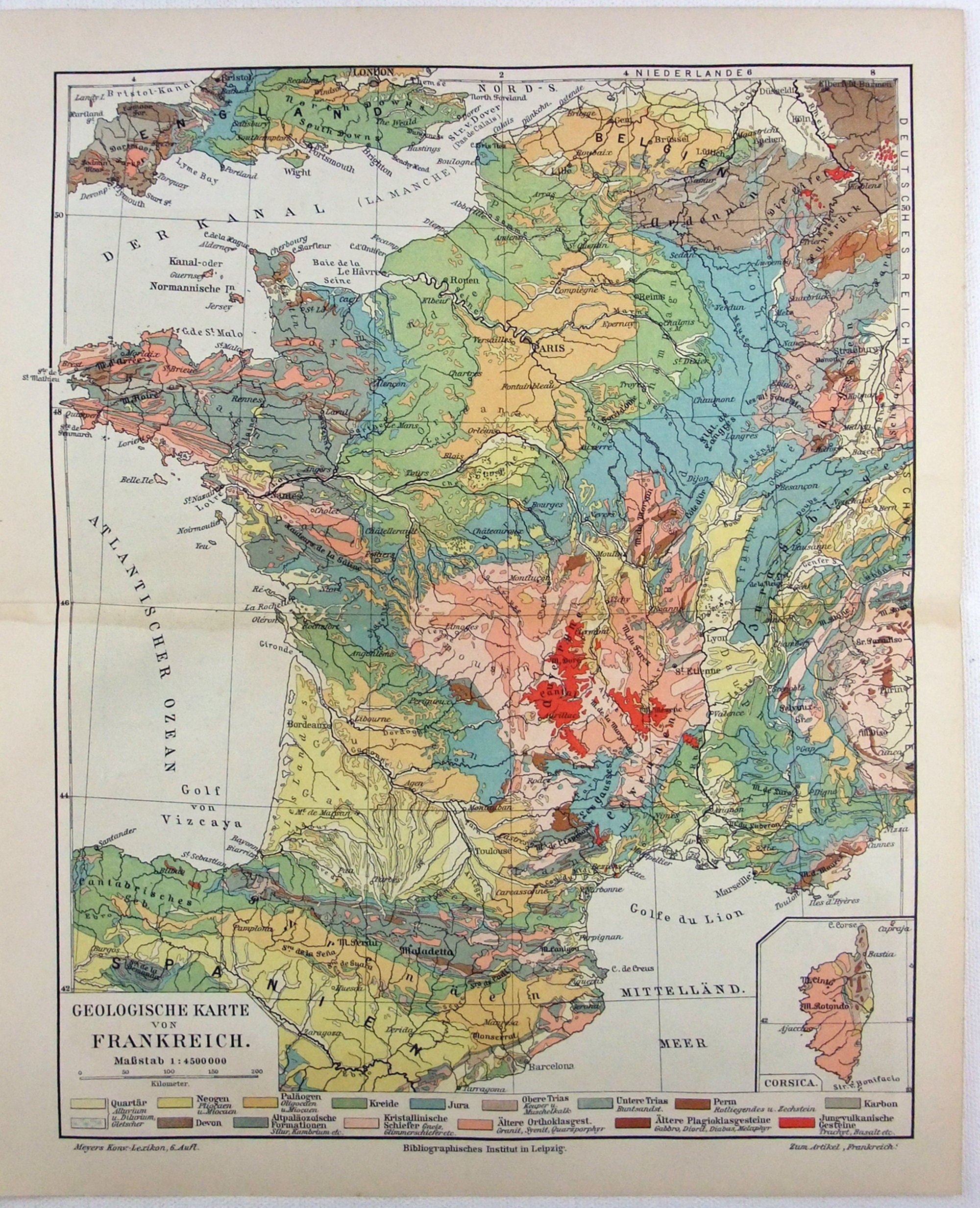 Original 1905 Geologische Karte von Frankreich von Meyers. | Etsy