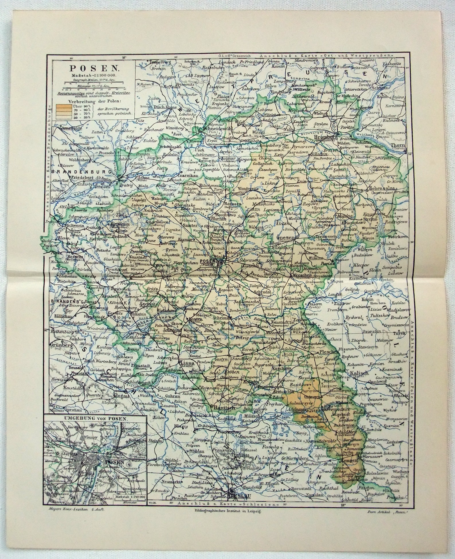 Original 1908 Map of Posen Province Germany by Meyers. - Etsy