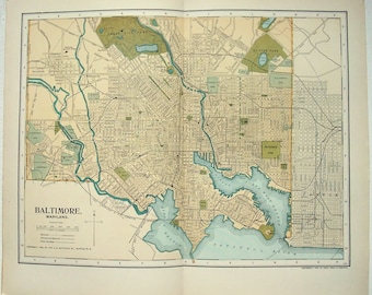 Baltimore, Maryland - 1903 Street and Railroad Map by Dodd Mead & Company. Antique Original Map