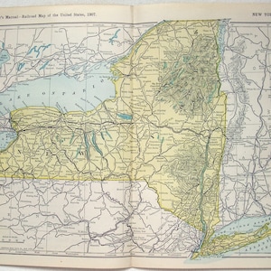 New York - Carte des chemins de fer originale datée de 1907. Antiquités