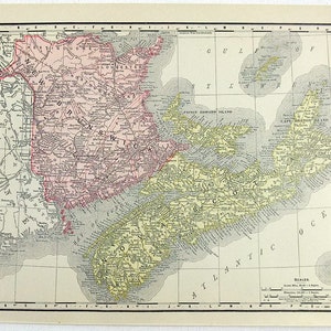 Original 1896 Map of New Brunswick, Nova Scotia & PEI Canada by Rand McNally