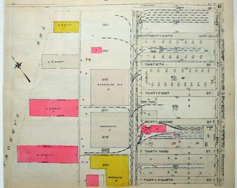 Sunset Park, Brooklyn - 28e à 34e rues au bord de l'eau - Cartes originales de 1920 par Belcher Hyde. Terminal de brousse