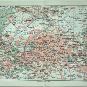 フランスのパリとその周辺 - マイヤーズによる 1908 年の古い都市と郊外の地図。
