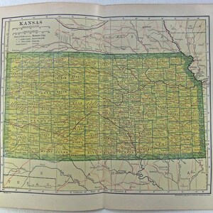Kansas - Mapa original de 1911 de L. L. Poates, antigo