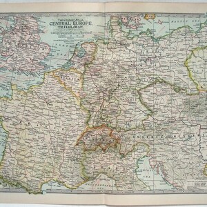 Original Reisekarte von Mitteleuropa von 1902 von The Century Company. Antik