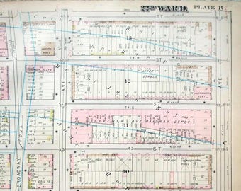 Carte de Midtown Manhattan de 1880 : de la 6e à la 9e avenue, des rues W46 à W53. L'histoire vintage de New York.