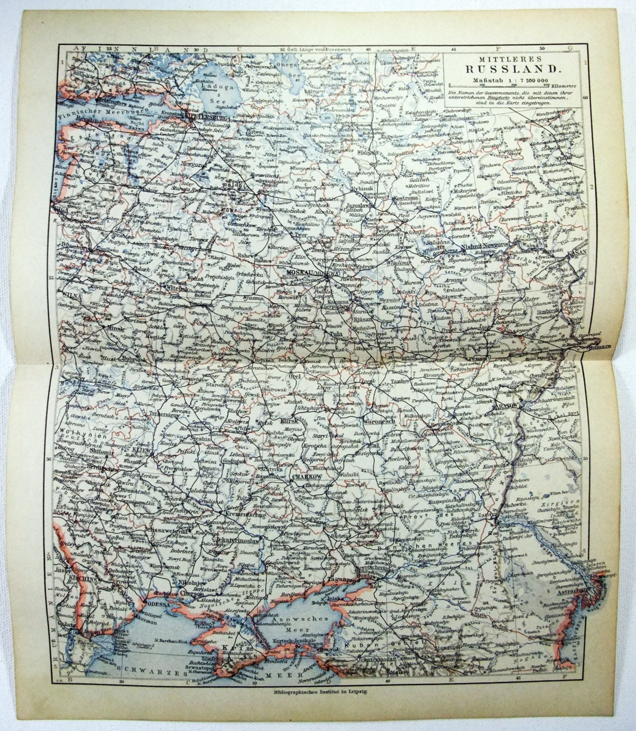 Original 1900 Map of Middle Russia During the Czarist Era by Etsy