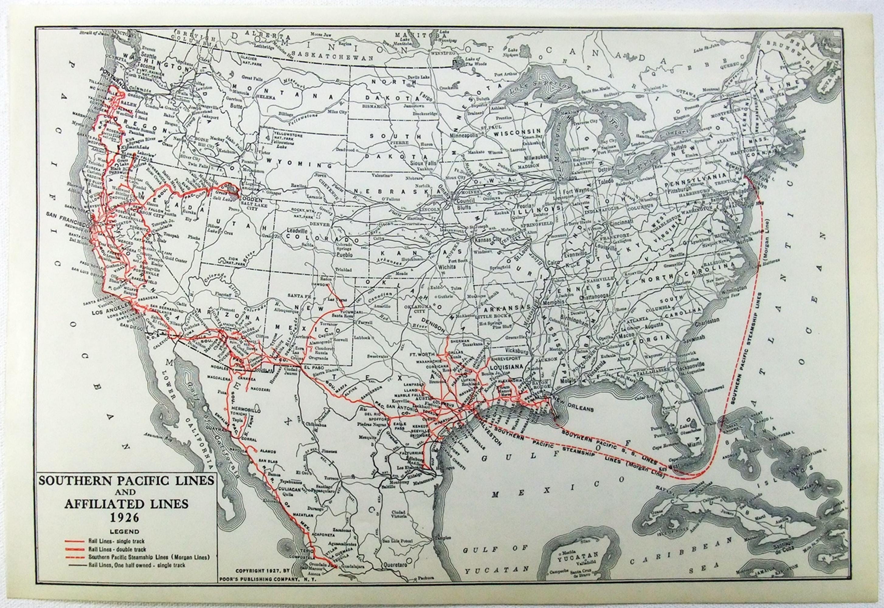 Southern Pacific Lines - Original 1927 Railroad Map by Poor's ...