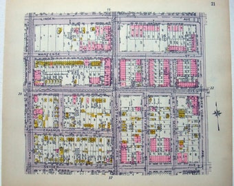 East Flatbush, Brooklyn - Rogers Ave to E39th St from Snyder Ave to Linden Blvd - Original 1921 Map by Belcher Hyde. Antique