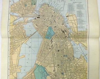 Boston Massachusetts - Carte originale des rues et des chemins de fer de 1891 par Hunt & Eaton Antique