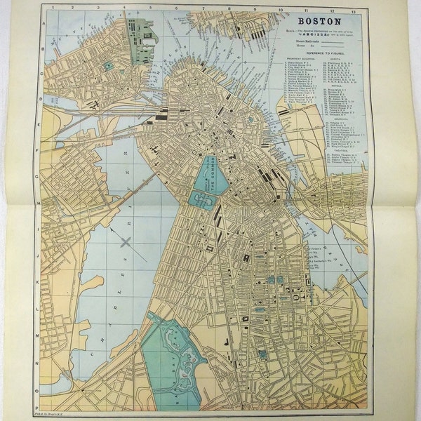Boston Massachusetts - Original 1891 Street and Railroad Map by Hunt & Eaton