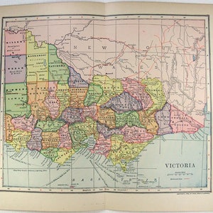 Jahrgang 1903 Karte von Victoria, Australien von Dodd Mead & Company. Antike Original-Karte