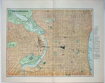 Central Philadelphia - Original 1895 Map by Fisk & Co. Antique