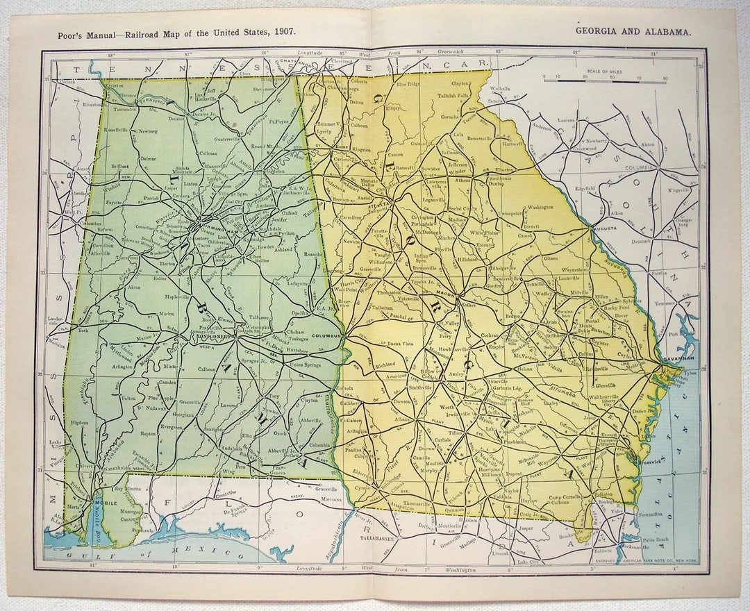 Georgia & Alabama - Original 1907 Railroad Map. Antique - Etsy