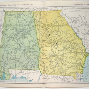 Georgia & Alabama - Original 1907 Railroad Map. Antique