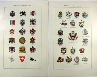 Antique National Coats of Arms Print Set – 1903 Chromo-Lithographs