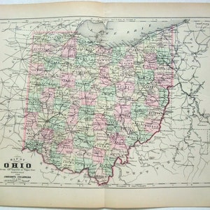 Ohio - Original 1895 Copper Plate Map by AJ Johnson. Antique