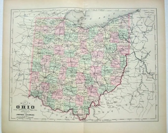 Ohio - Original 1895 Copper Plate Map by AJ Johnson. Antique