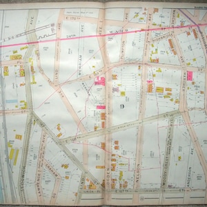Huge Antique Map of Bronx NY -  E 167th to 170th St from the Harlem River to Cromwell. Printed in 1900 by Hyde & Co. Guaranteed Original
