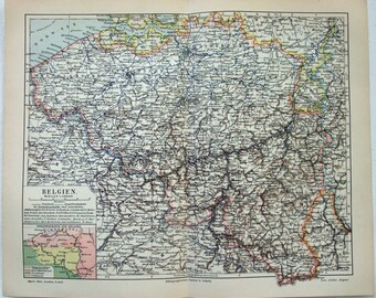 Belgium - Original 1905 Map by Meyers. Antique