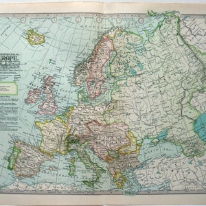 Original 1902 Landkarte von Europa von The Century Company. Antik