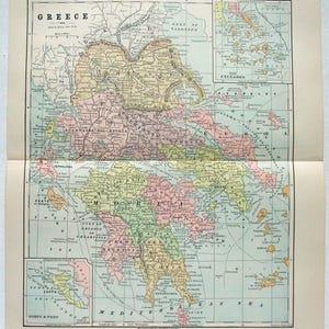 Griechenland - Original 1889 Landkarte von Hunt & Eaton. Antik