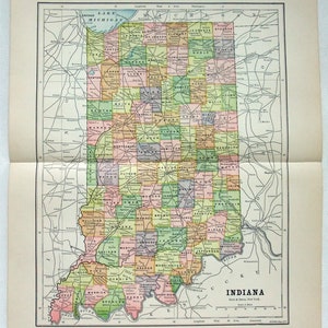 Indiana - Original 1891 Landkarte von Hunt & Eaton. Antik