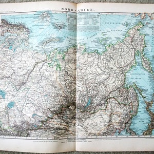 Nord Asien - Große Original 1898 Landkarte von Wagner & Debes. Kolonialzeit Antike Sibirien