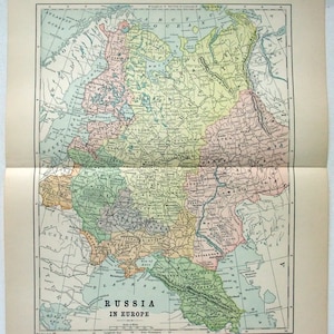 Europäisches Russland – Originalkarte von 1895 von Hunt und Eaton. Antike Originalkarte