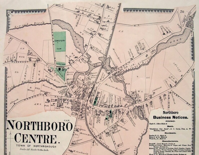 Northboro Northboro Centre, Massachusetts. 1870 Map by FW Beers. Hand Colored ...