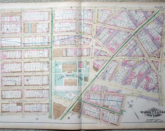 Manhattan - City Hall Park - Large Original 1881 Map by E. Robinson