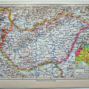 Ungarn - Original 1928 Karte von Meyers. Vintage. Magyarország Ungarn