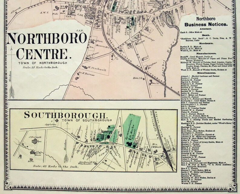 Northboro Northboro Centre, Massachusetts. 1870 Map by FW Beers. Hand Colored ...