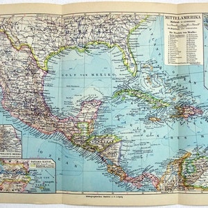 Amérique centrale - Carte originale en langue allemande de 1931. Carte originale vintage