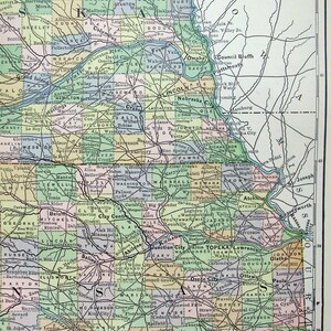 Kansas & Nebraska - Original 1891 Map by Hunt and Eaton. Antique