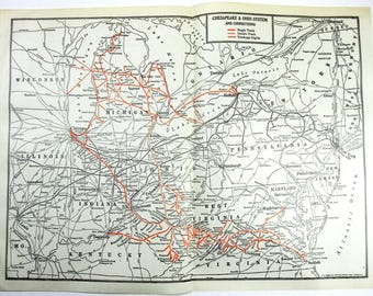 Mapa del sistema ferroviario de Chesapeake y Ohio de 1933: Artefacto ferroviario antiguo