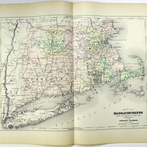 Massachusetts - Original 1896 Copper Plate Map by AJ Johnson. Antique