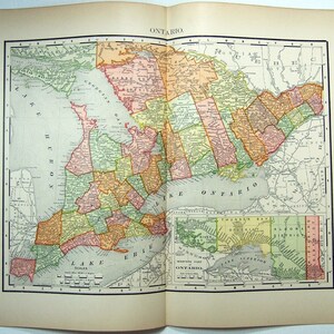 Ontario - Original 1895 Map by Rand McNally. Canada Antique Map