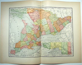Ontario - Original 1895 Map by Rand McNally. Canada Antique Map