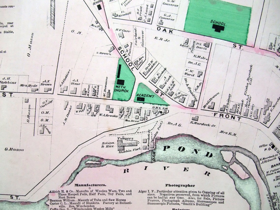 Winchendon Massachusetts. Large 1870 Street Map by FW Beers. Etsy