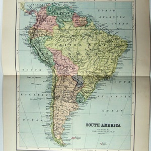 Original 1894 Map of South America by W & A. K. Johnston. Antique