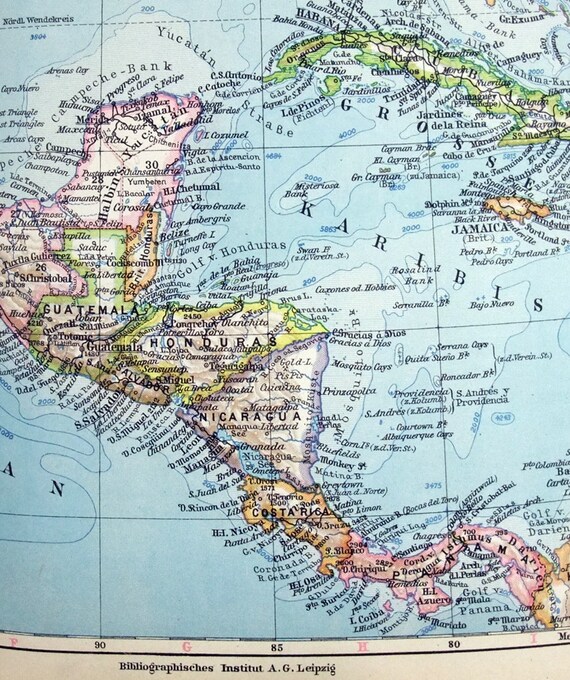 アンティーク - 1800年代中央アメリカの地図 1800年代中央 : 1800年代