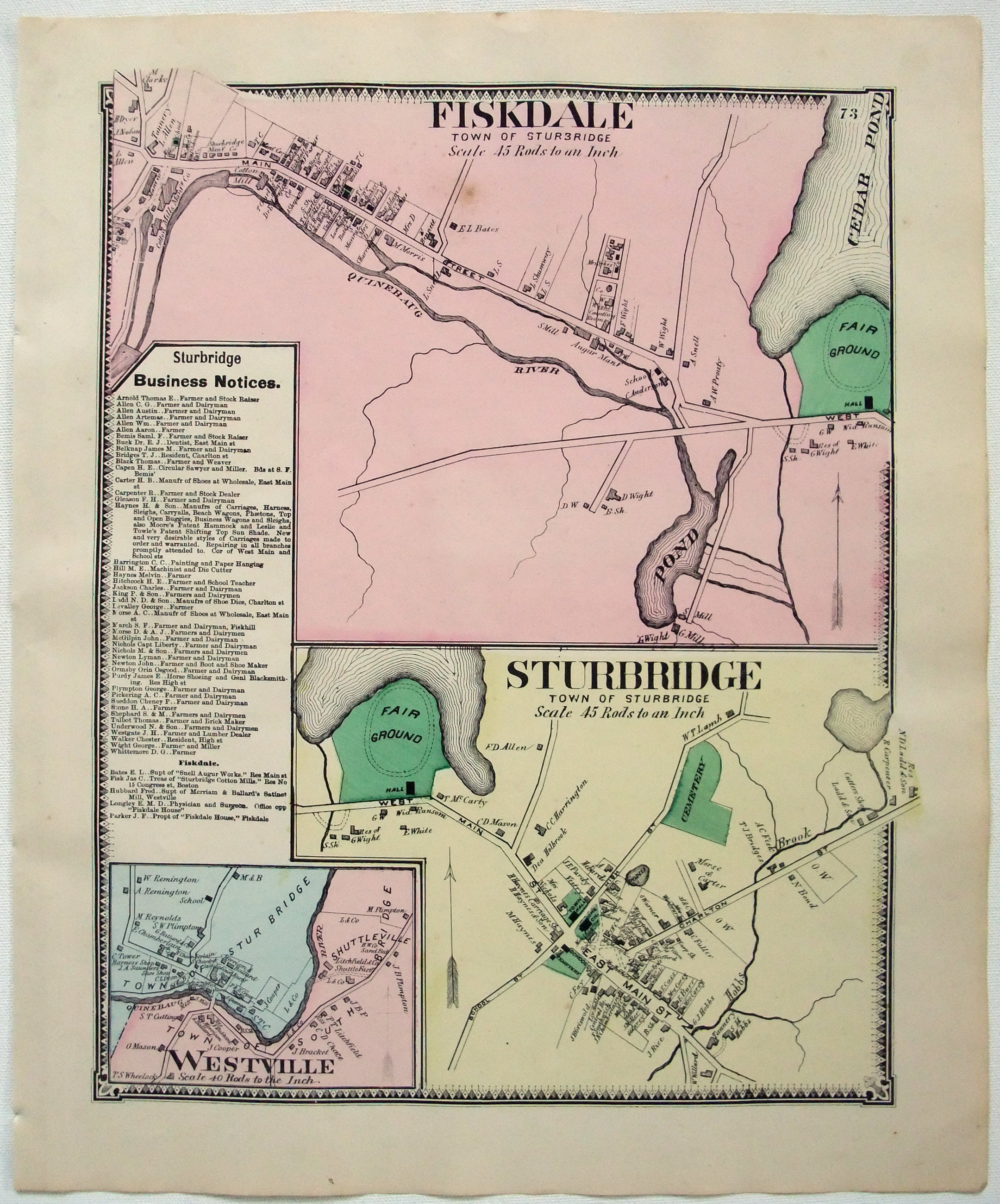 Sturbridge & Fiskdale Massachusetts. 1870 Map by FW Beers. Etsy UK